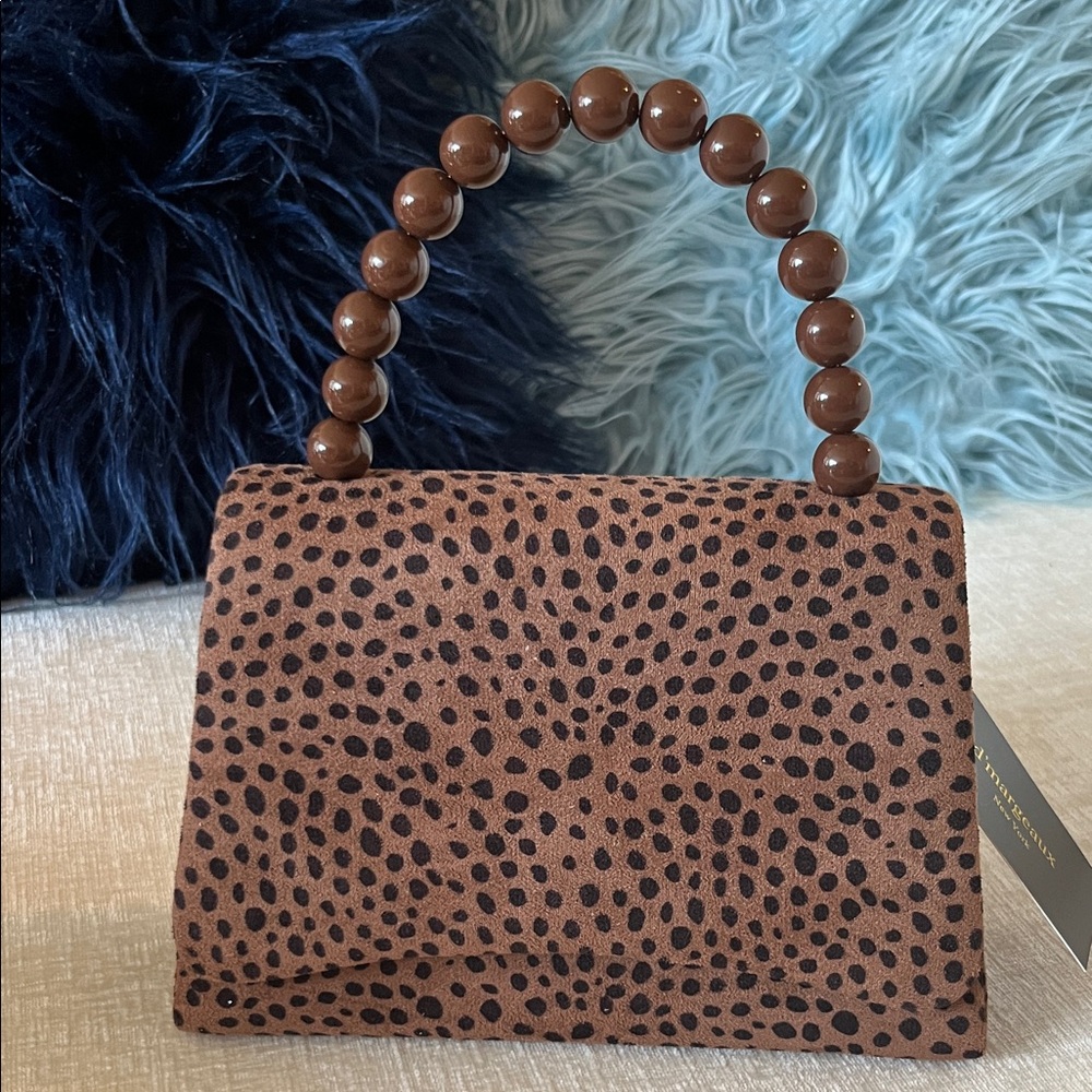 New Animal Print with Brown Beaded Handle Cross Body Gold Chain